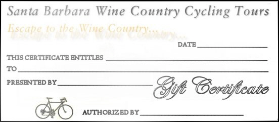 Wine Country Cycling Gift Certificate